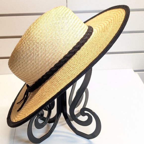 Bill Connor Straw Hat with Black Suede Trim/Braid and Suede Sweatband EUC main image 4